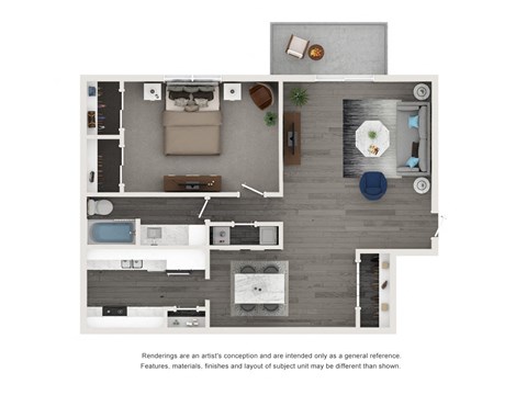 Floor plan for 1 bed, 1 bath, 771 sqft